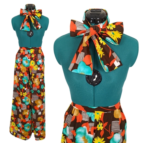 Rare 1960s Palazzo Pants Bellbottoms Vintage Flares XXS XS Flower Power - Picture 4 of 8